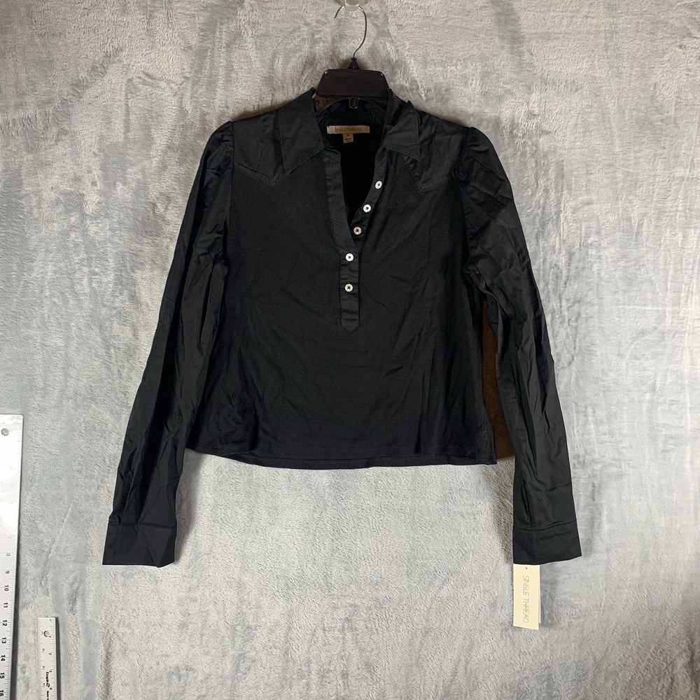 Single Thread Women's Button Up Shirt M Western Cowgirl Rodeo Black Ribbed NWT